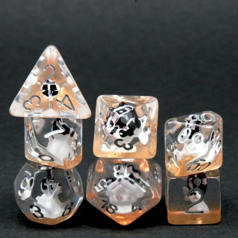 Border Collie – 7 Piece Polyhedral Dice Set + Dice Bag