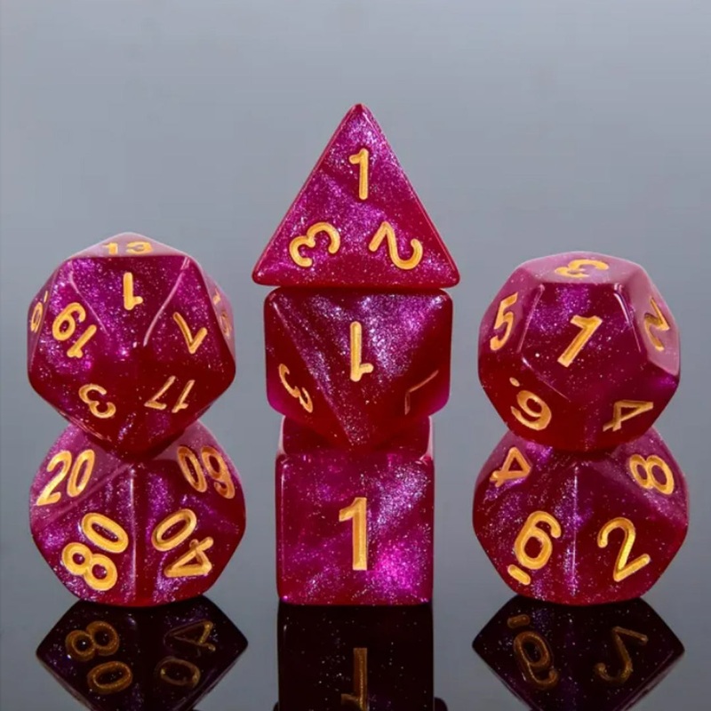 Ruby Slippers – 7 Piece Polyhedral Dice Set + Dice Bag