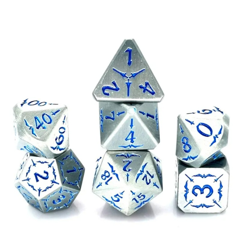 Ancient Metal –  7 Piece Metal Polyhedral Dice Set & Dice Case