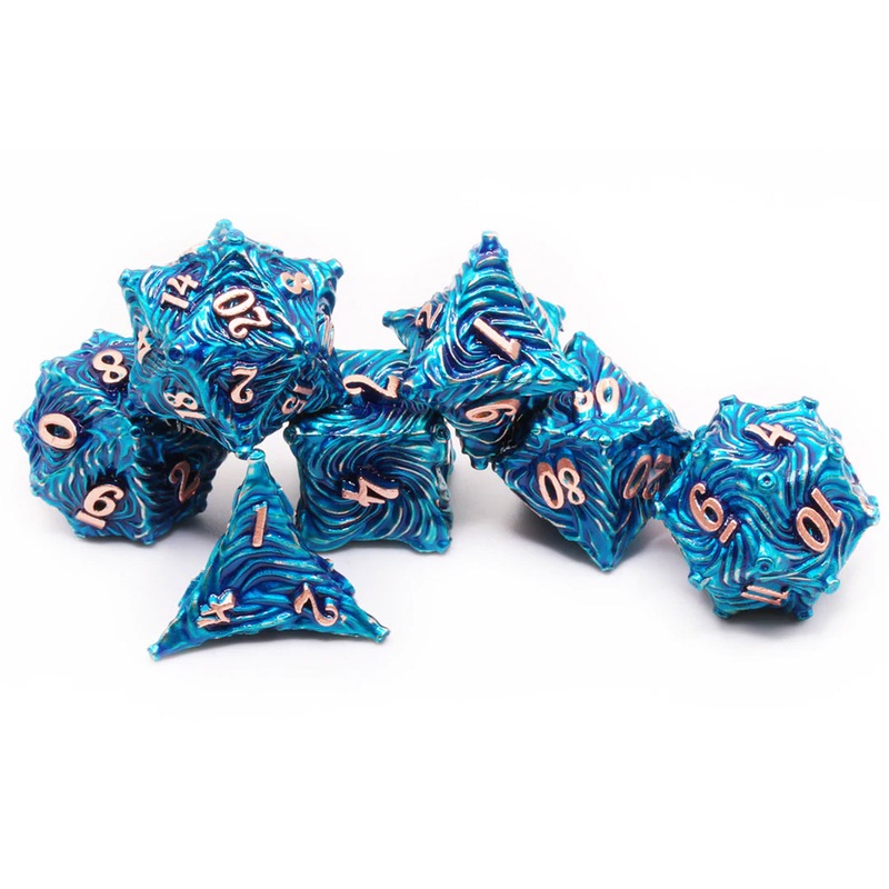 Blue Vortex – 7 Piece Metal Polyhedral Dice Set & Dice Case