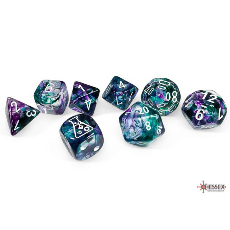 Chessex Lab Dice – Nebula Fluorite/White  8 Piece Polyhedral Dice Set (CHX 30068)
