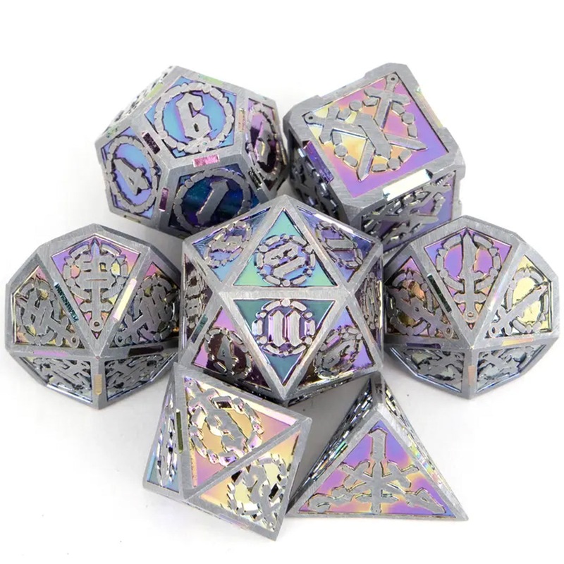 Bismuth – 7 Piece Titanium Alloy Metal Polyhedral Dice Set & Dice Case
