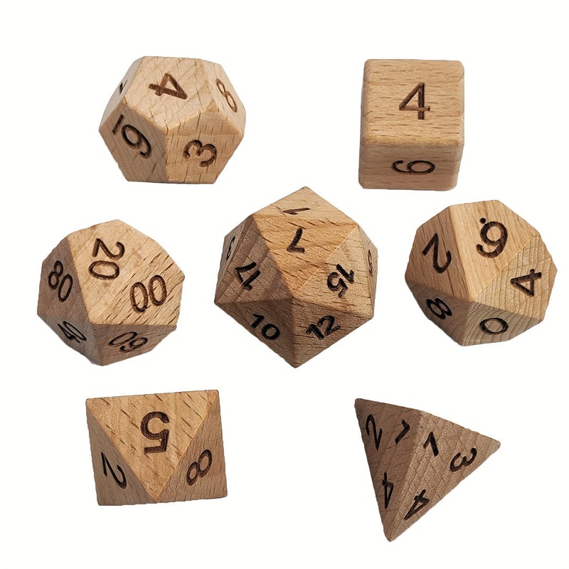 Bronzewood – 7 Piece Wooden Polyhedral Dice Set + Dice Case