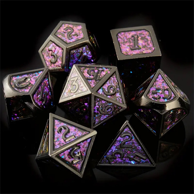 Fey Queens Trinket – 7 Piece Metal Polyhedral Dice Set & Dice Case
