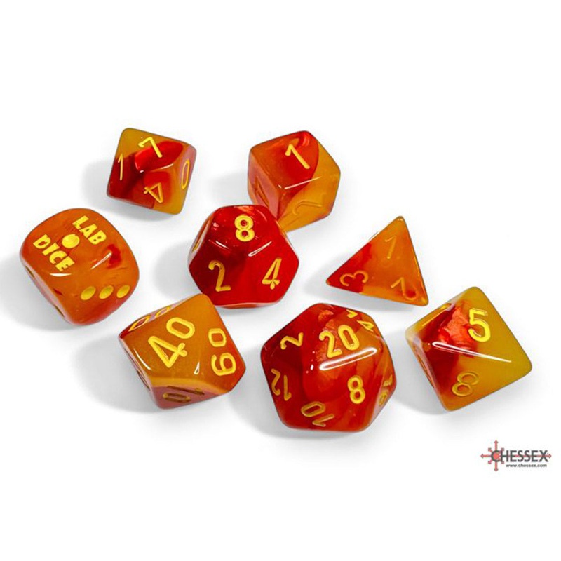 Chessex Lab Dice – Gemini Luminary Gellow-Red/Yellow 8 Piece Polyhedral Dice Set (CHX 30051)