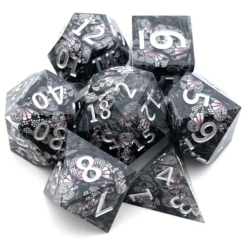 Luminous Butterfly – Sharp Edge Dice Set & Dice Case
