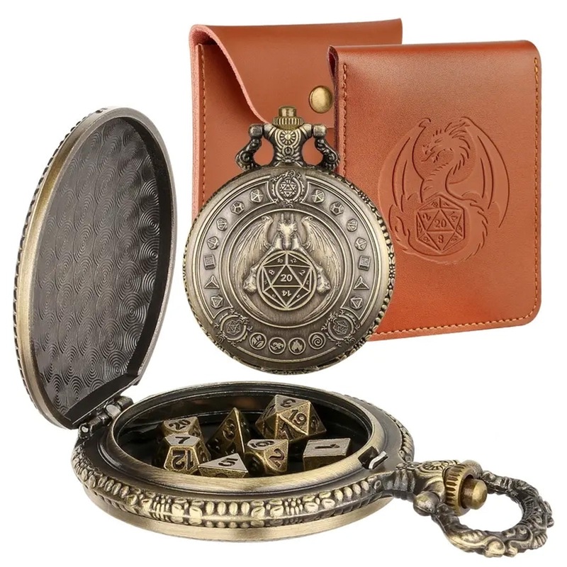 Dragonguard – 7 Piece Mini Metal Polyhedral Dice Set & Pocket Watch Style Case