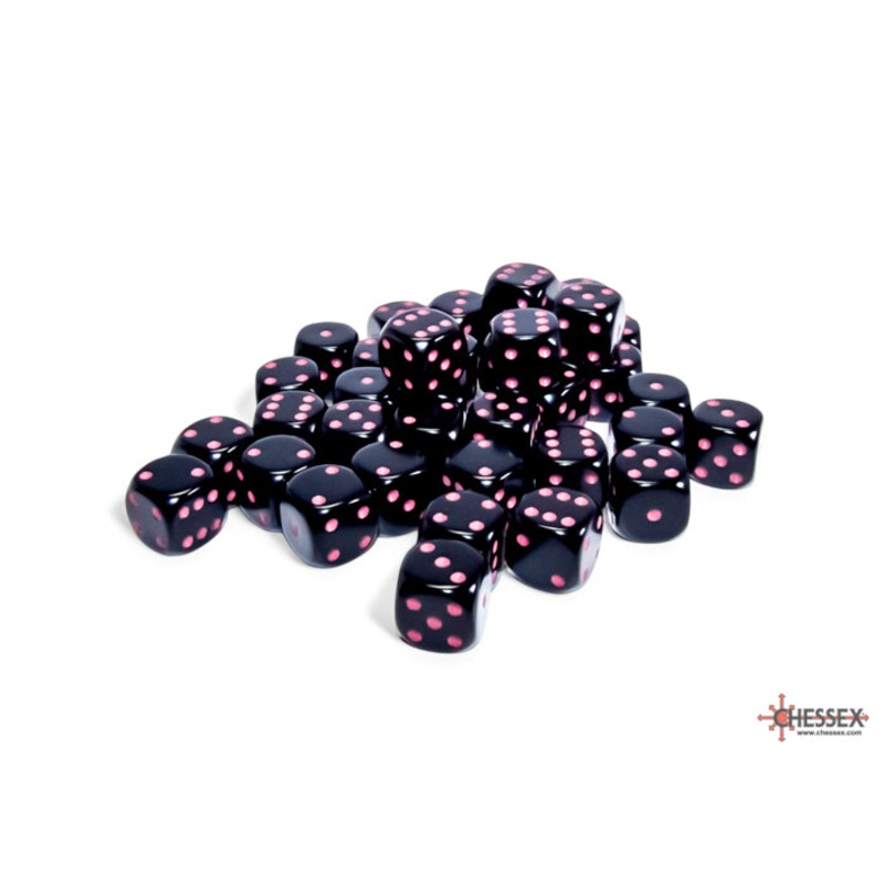 Chessex: 12MM D6 Opaque Black/Pink (36)