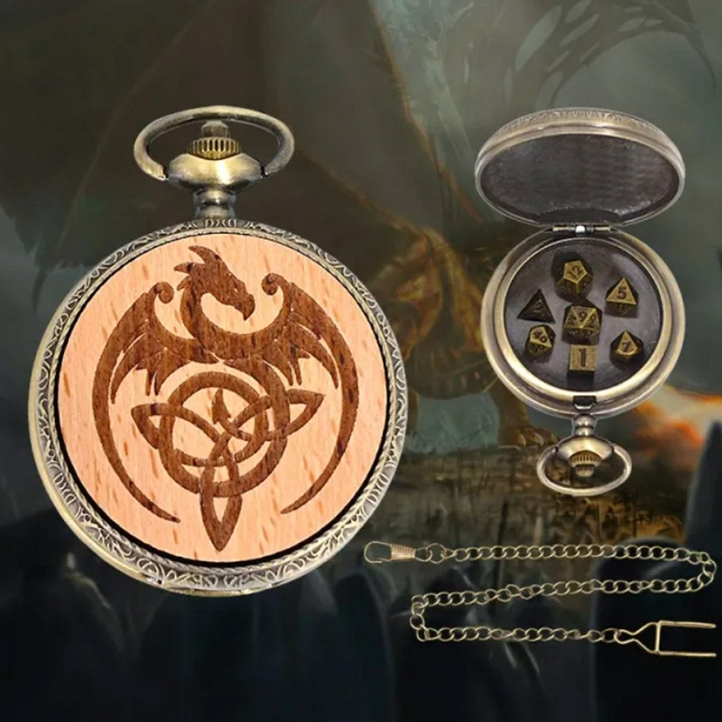 Father Time – 7 Piece Mini Metal Polyhedral Dice Set & Pocket Watch Style Case