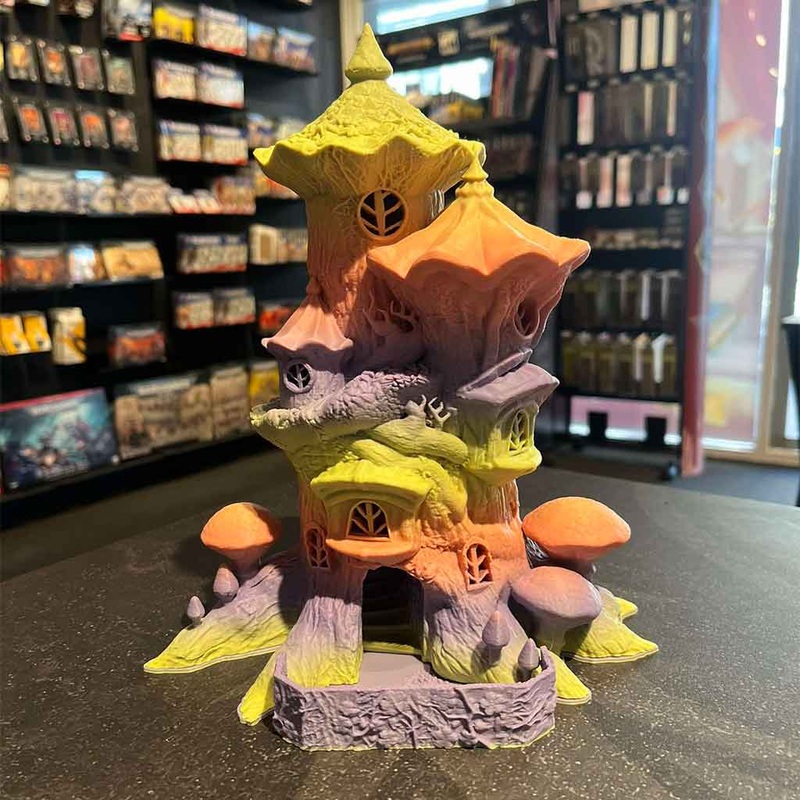 3D Printed Dice Tower – Fairy House (Green/Pink/Purple)