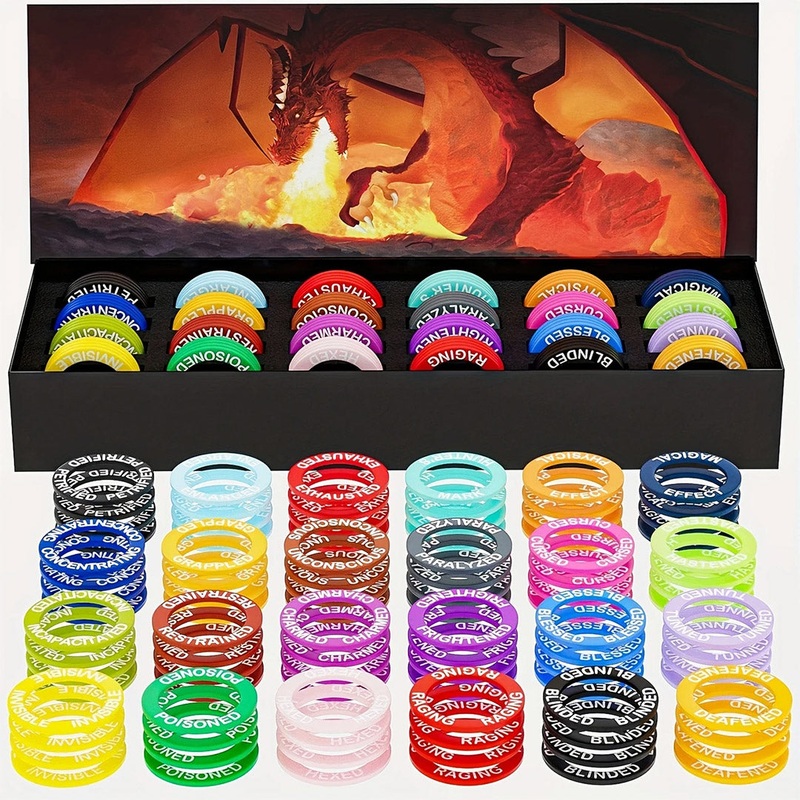 RPG Silicone Condition Rings – 24 Conditions & Spells ( 96 Condition Rings )