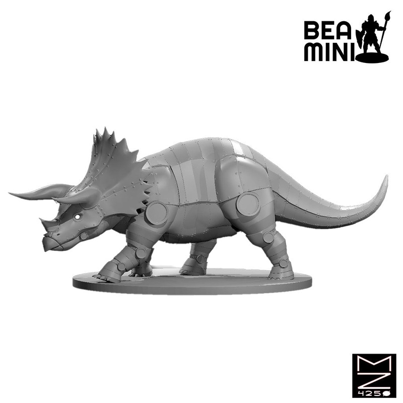 Clockwork Triceratops | BeaMini Unpainted RPG Miniatures