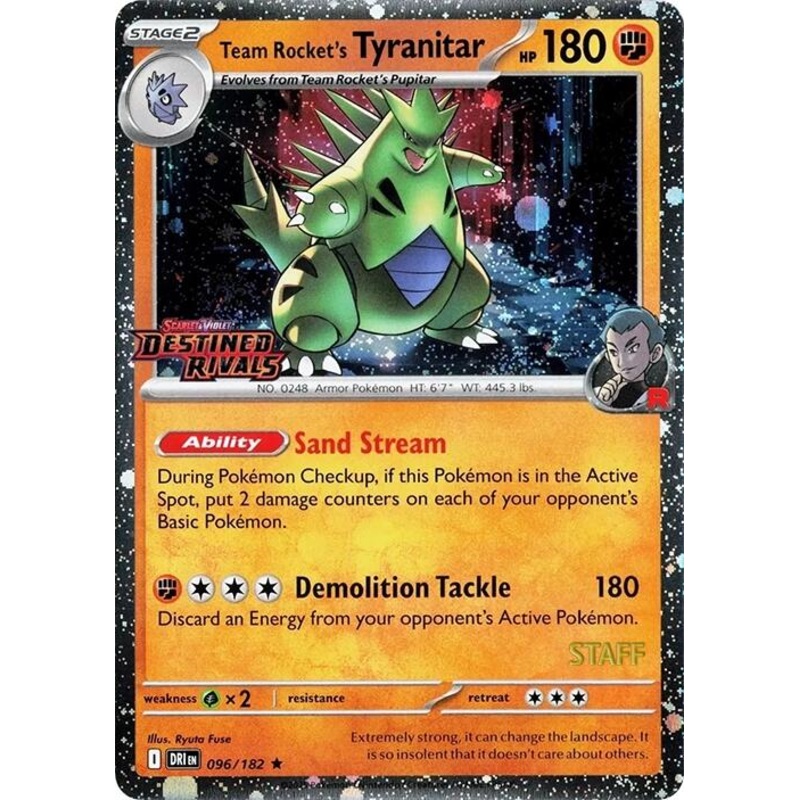 Team Rocket’s Tyranitar (096/182) (Prerelease Staff) [Scarlet & Violet: Destined Rivals]