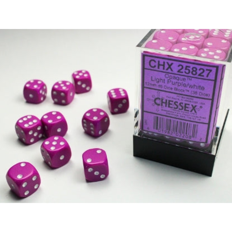 Chessex Opaque: 12MM D6 Opaque Light Purple/White (36)