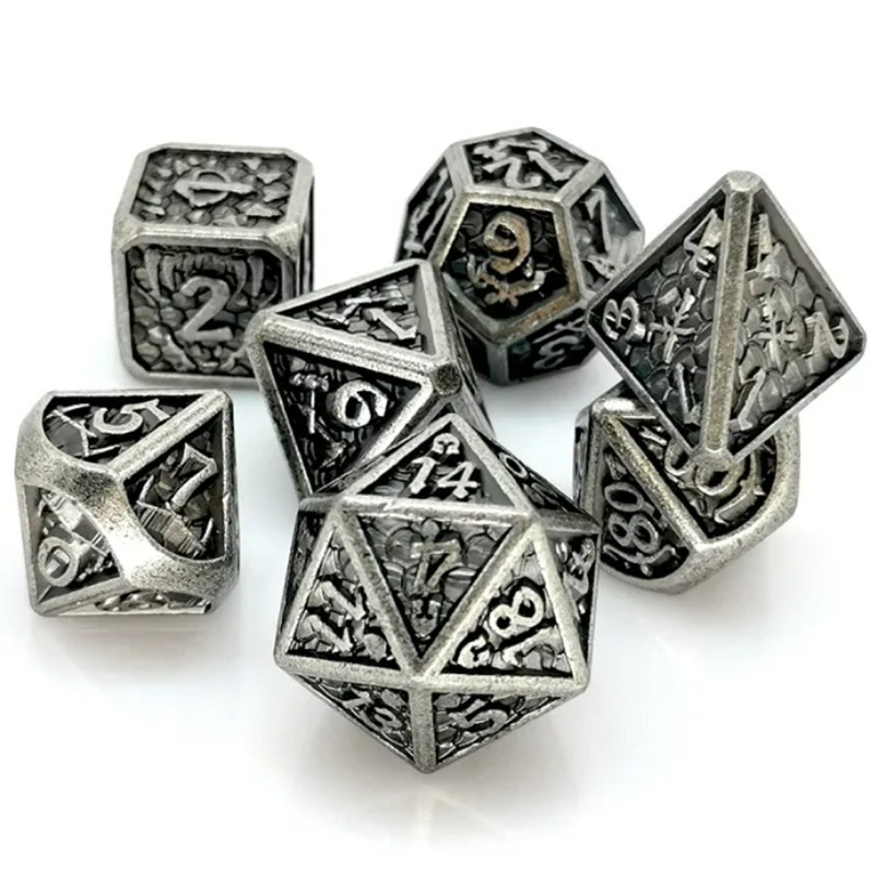 Dragons Bite – 7 Piece Metal Polyhedral Dice Set & Dice Case
