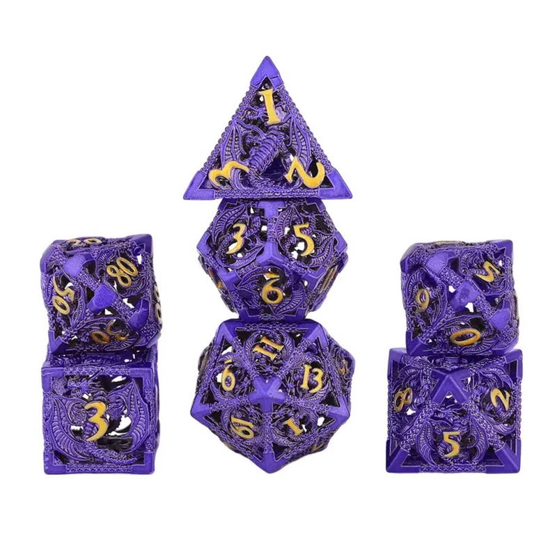Dragons of Amaranth Dawn – 7 Piece Hollow Metal Polyhedral Dice Set & Dice Case