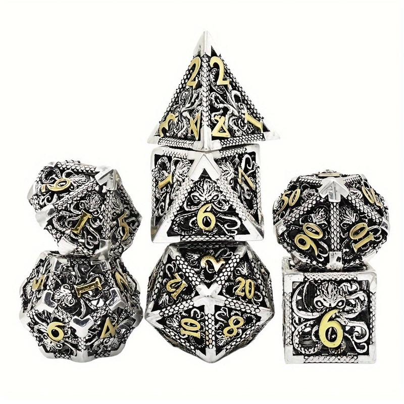 Ceremorphosis – 7 Piece Hollow Metal Polyhedral Dice Set & Dice Case
