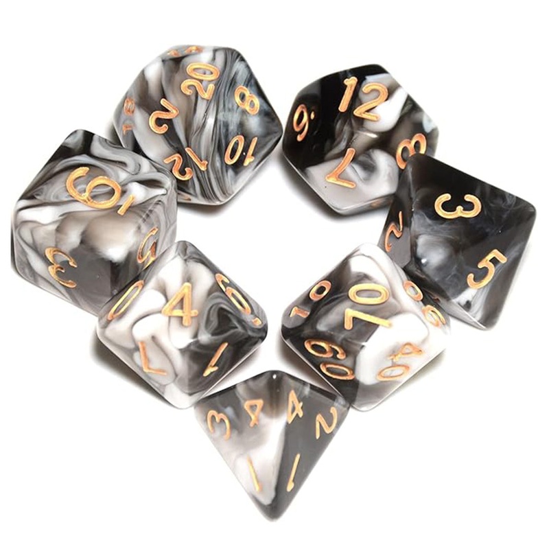 Royal Marble – 7 Piece Polyhedral Dice Set + Dice Bag