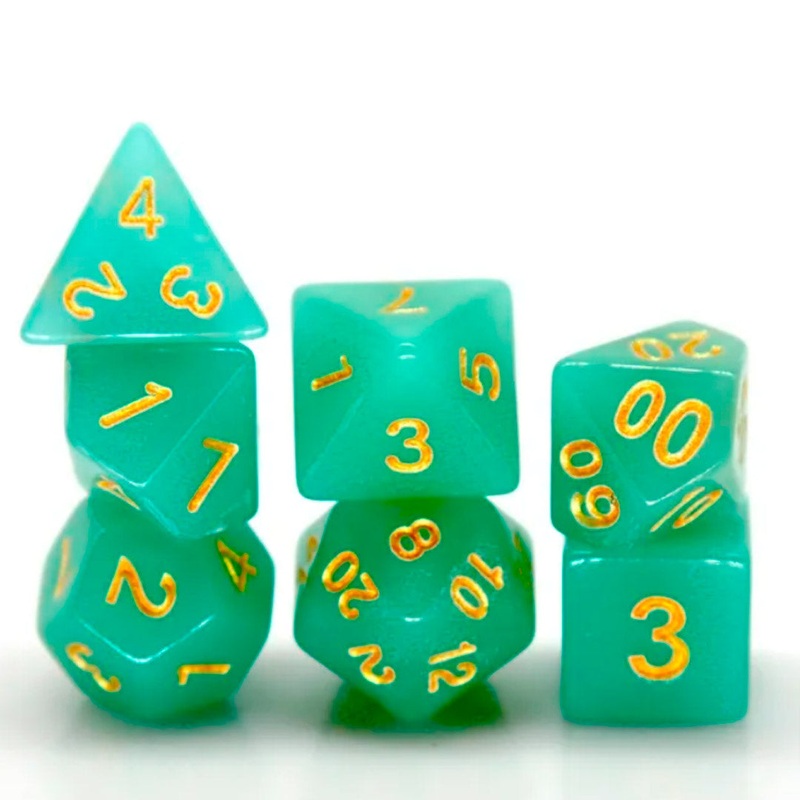 Aqua  – 7 Piece Polyhedral Dice Set + Dice Bag